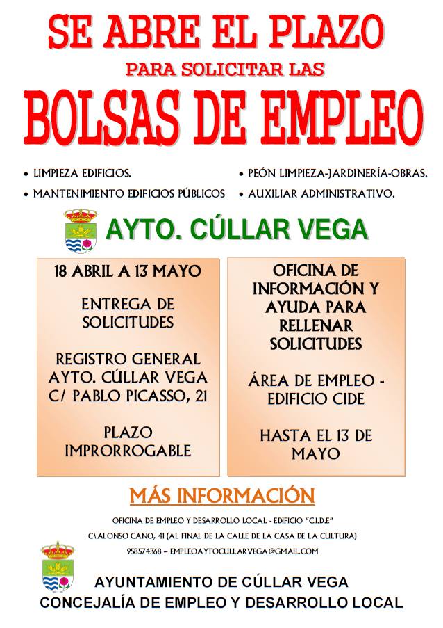 jsanchez5082's tweet photo. Bolsas Empleo Ayto #CullarVega en enlace info + bases @MelviraRL @olvido1977 @alekscasares https://t.co/AxqcatEh0E https://t.co/56u7FtdGyk