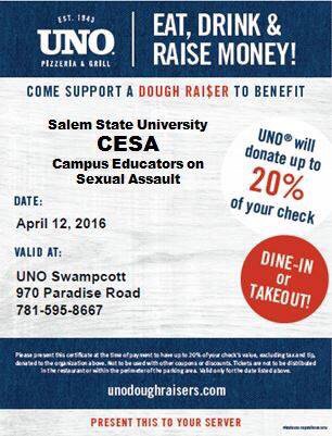 LifeAtSSU's tweet photo. Eat at Uno's today &amp; raise $ for @SSU_CESA if you show this pic! Van shuttles from Central @SalemState 5:30-7pm. https://t.co/uOJwW3cjN1