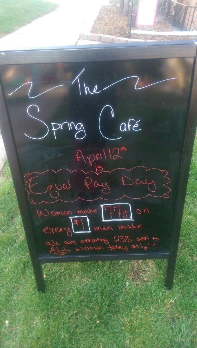 TheSpringCafe's tweet photo. It's #EqualPayDay. Join @9to5Colorado at the State Capitol from 8:30-12:30, then come see us for coffee! https://t.co/pjsq2fLQVk