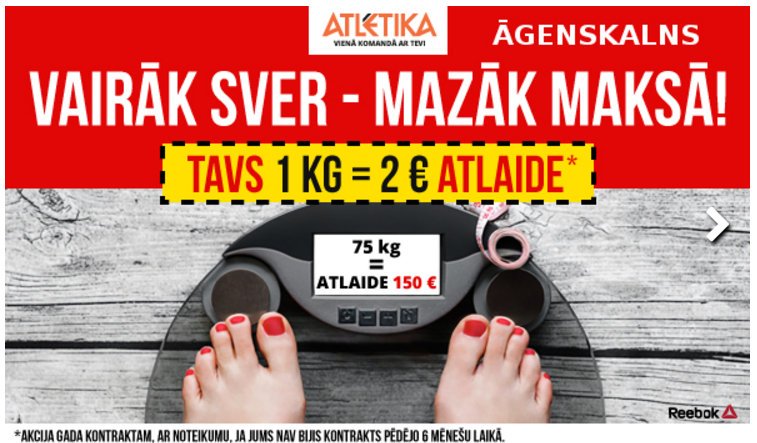 Fitnesa klubs ATLĒTIKA -"Vairāk sver - mazāk maksā!"-uzzini gada abonementa atlaides summu! chr.lv/_-zL4NLU