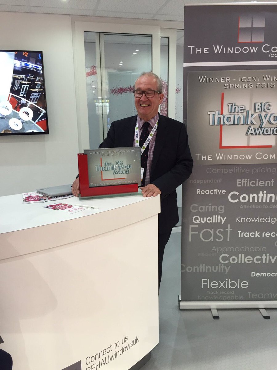 Wincocontracts's tweet photo. David presenting @IceniWindows with the first of our Big Thank You Awards on the @REHAUWindows stand @fitshow https://t.co/MBgNFaCuNc