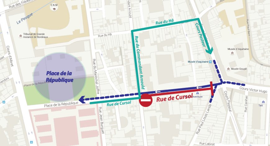 CirculationBxM's tweet photo. Rappel ! Jusqu'au 15.04 => Mise en sens unique de la rue de #Cursol à #Bordeaux. https://t.co/gPdgmQyQAQ https://t.co/0LkT7o8xDv