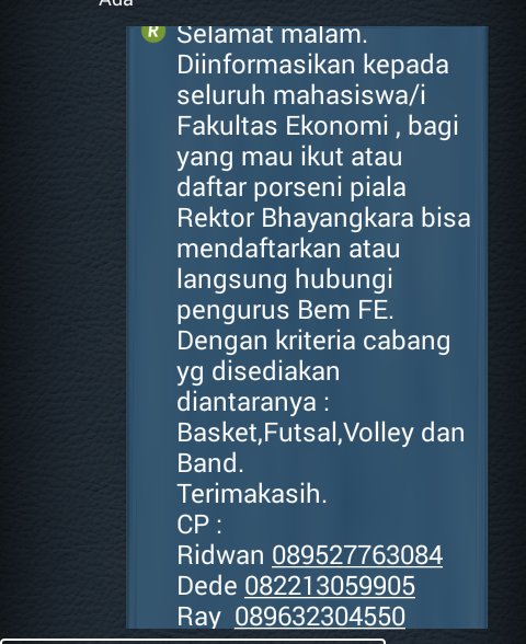 mahasiswa/i fakultas ekonomi yg mau ikut porseni piala rektor bhayangkara segera daftarkan/hubungi pengurus bem fe