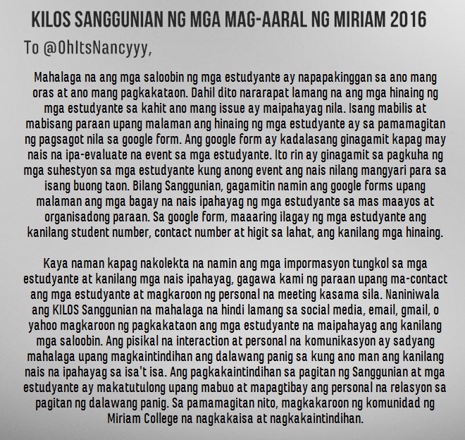 officialmckilos's tweet photo. @MCComelec @OhItsNancyyy An answer from KILOS Sanggunian. https://t.co/Hr5dcV1s6E