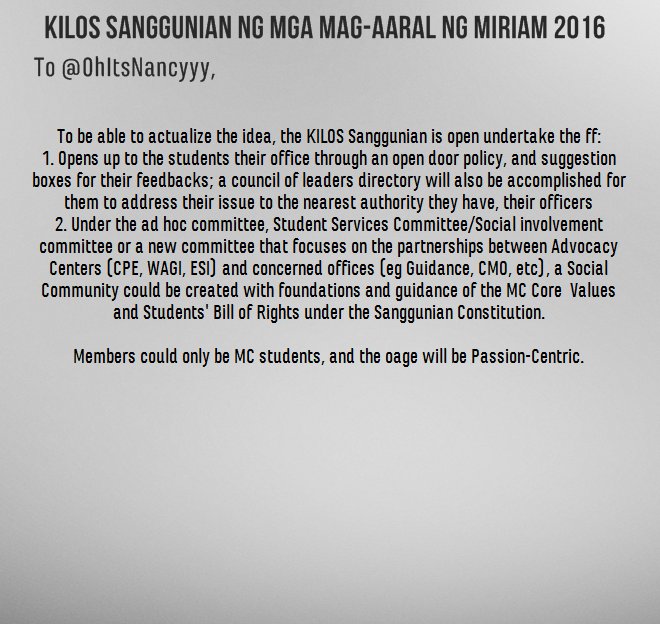 officialmckilos's tweet photo. @MCComelec @OhItsNancyyy An answer from KILOS Sanggunian. https://t.co/Hr5dcV1s6E