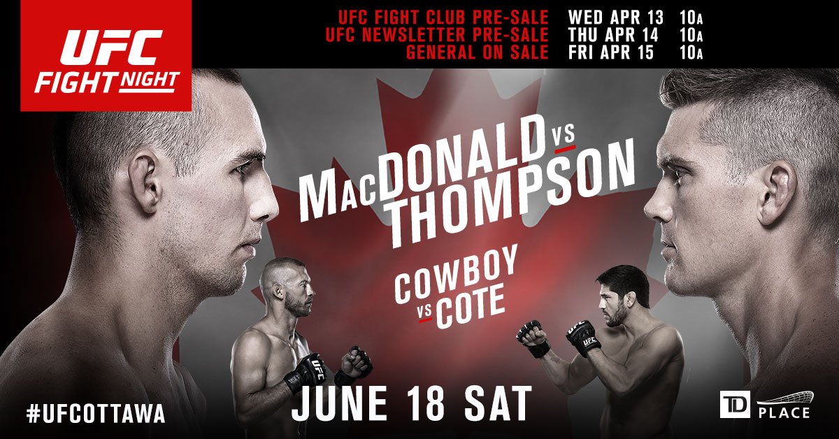 ufc's tweet photo. Get excited! 🙌🏽 #UFCOttawa tix are on-sale starting tomorrow for @ufcfightclub members! https://t.co/fo4wsQENac https://t.co/eIfBa6WqVl