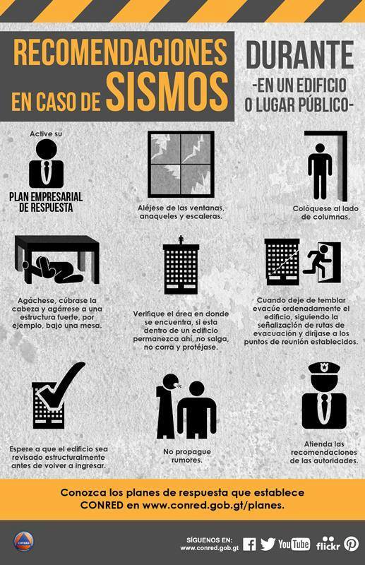 ConredGuatemala's tweet photo. Recomendaciones en caso de sismos -Durante- https://t.co/zJ11r0uwpe