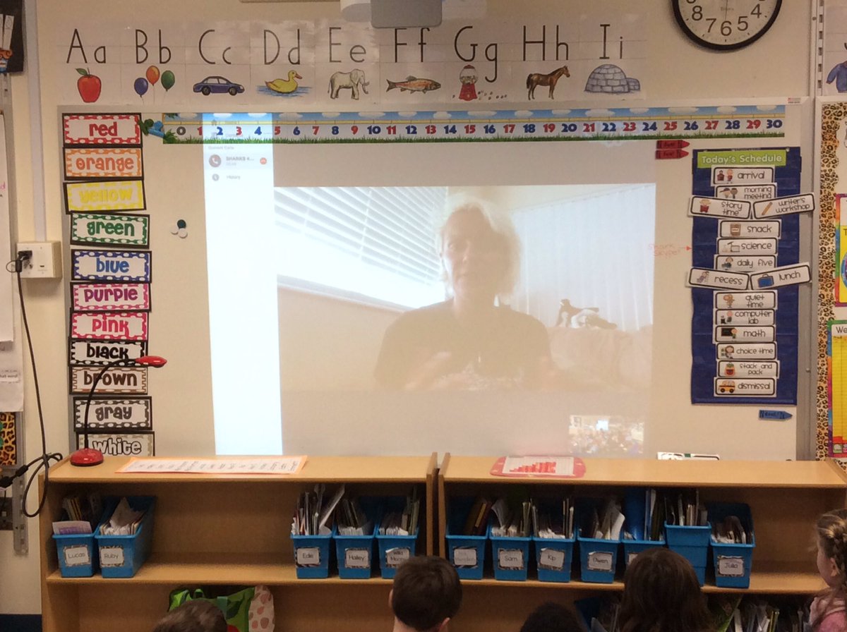 PondCoveTech's tweet photo. KSs are listening to Jillian from @Sharks4Kids (and Maine!) #SkypeEducation #expertsintheclassroom https://t.co/qoX2B7NL9c
