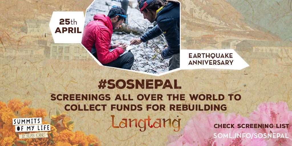 _OutdoorLovers's tweet photo. Save the date: April 25! 
Fund-rasing screenings all over the world to help Nepal! #SOSNepal https://t.co/0yVNW55l1g https://t.co/s5Szb0oYNQ