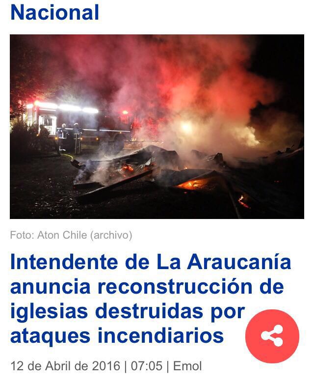 mjossandon's tweet photo. Gobierno anuncia reconstrucción d iglesias, pero lo que urge es la solución para evitar nuevos atentados! #Araucania https://t.co/RRDIDYqirE
