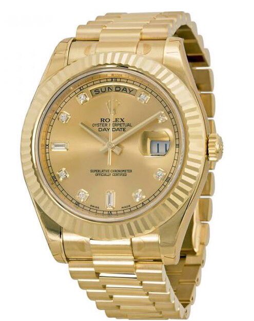 Retweet to enter our contest for our (Rolex Day-Date II 18K Yellow Gold Champagne Diamond Dial 218238) !!!!