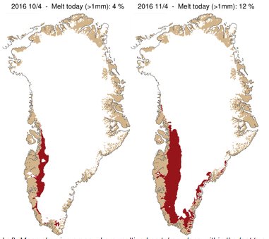 WMO's tweet image. #Greenland ice melt this week smashes records. Too much. Too early. #ClimateAction @dmidk bit.ly/1UYwnNK