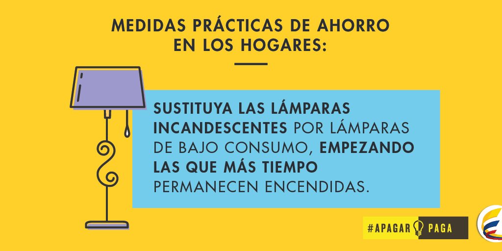 MintrabajoCol's tweet photo. Utilice bombillos ahorradores en aquellas lámparas que mayor tiempo deban permanecer encendidas #ApagarPaga https://t.co/6BJRdtluVm