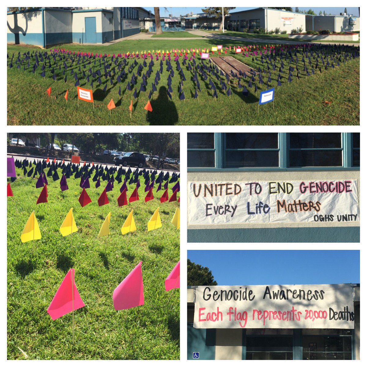 Field of flags is a visual representation of the magnitude of the loss of life in the genocides around the world.