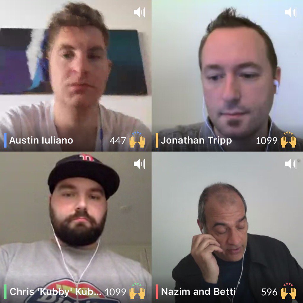 aussiek's tweet photo. Livestream Everything #jtri... w/ @jonathantripp @casachiesi @ChrisKubbernus @AustinIuliano https://t.co/o5y6WqB8nW https://t.co/Of5BmzXqlE