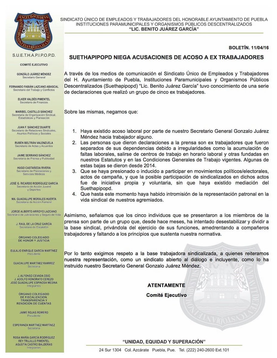 SuethaPue's tweet photo. Desmentimos a quienes acusan a @SUETHAPIPOPDOFL de acoso laboral #Puebla https://t.co/0FGTPRpHmY