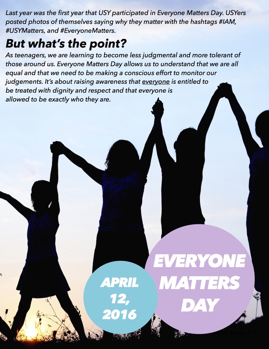 USYTweets's tweet photo. Today is #EveryoneMattersDay! Post #IAM [something that about you you're proud of] with #USYMatters #EveryoneMatters https://t.co/uwajnWlN2L