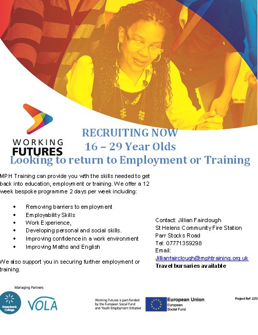 mphtraining's tweet image. RECRUITING NOW 16 - 29 Looking to return to employment or training. Contact us today.