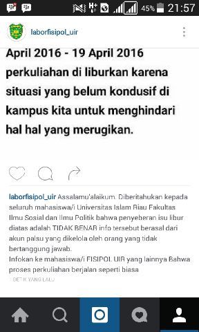 FisipolUir's tweet photo. Info : yg beredar tidak benar, perkuliahan tetap berjalan dengan semestinya @mhs_fisipolUIR https://t.co/mTy2H9RTHF