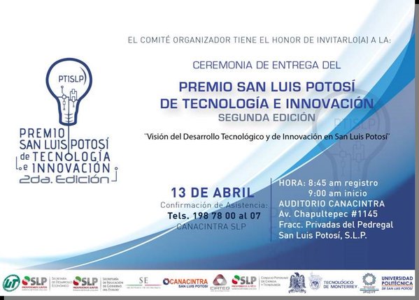 CANACINTRA_SLP's tweet photo. Ceremonia entrega del Premio de Tecnología e Innovación en @CANACINTRA_SLP - https://t.co/lvr09fOVId