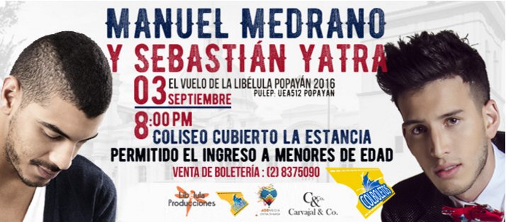 Colboletos's tweet photo. Llega a #Popaya #MANUELMEDRANO y junto a el #SEBASTIANYATRA 
Info: (2) 8375090 https://t.co/KYX6iTfwcK
 👌🏻👏👏⬆⬆🎙🏃🏃 https://t.co/UfC58rB06x