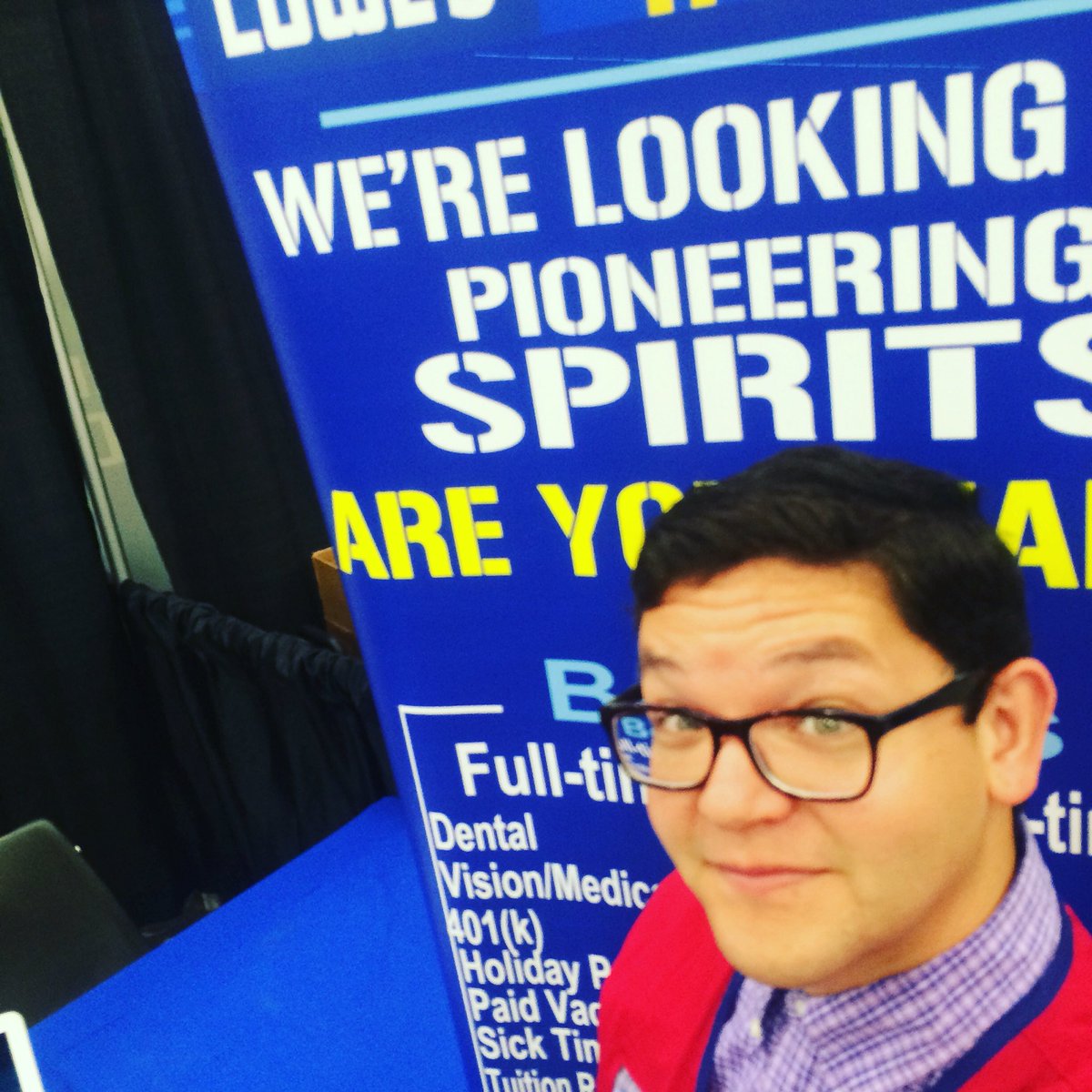 Josewats's tweet photo. At a job fair today I won't tweet much! I Only tweet when I can engage! #workatlowes https://t.co/1mI93dZnnd