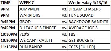 TMCIntramurals's tweet photo. Wednesday night schedule https://t.co/DRx832yLJg