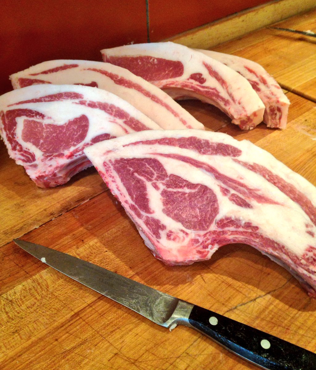We have Iowa Swabian Hall Pork chops from <a href="/Suchandsuchfarm/">Such and such farm</a> back in the case!