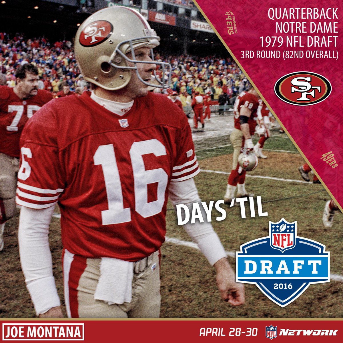 nflnetwork's tweet photo. The epitome of cool, Joe Cool.

@JoeMontana to the San Francisco @49ers in 1979.

#NFLDraft https://t.co/LCkVs6DMYP