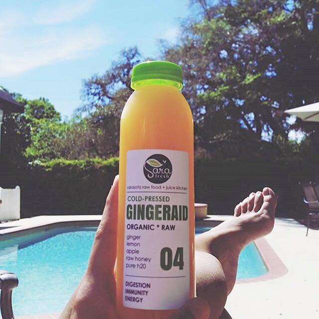 lynnatlarge's tweet photo. One of our fave customers hanging by the pool with a refreshing #Gingeraid! #sunshine #florida #sarafresh 👙 https://t.co/dA6uC8FxkL