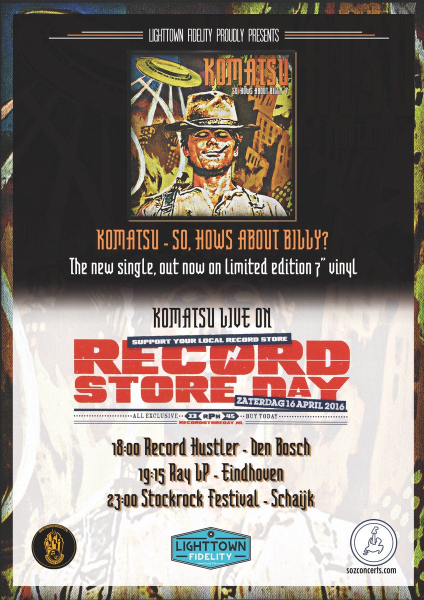 This saturday, April 16, new <a href="/komatsurock/">Komatsu</a> single and <a href="/recordstoreday/">Record Store Day</a>, see you there!