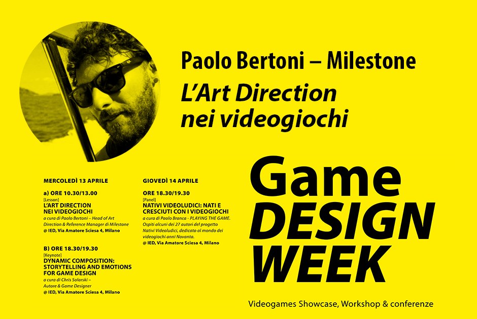 playingfestival's tweet photo. Today @ #GameDesignWeek @IED_Milano Talk by Paolo Bertoni Head of Art Direction @MilestoneItaly
#gamedev #indiedev https://t.co/aeWTbVGwdZ