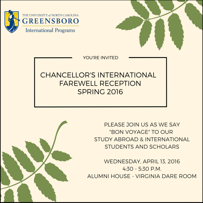 globalqep's tweet photo. Join #UNCG to bid "bon voyage" to study abroad &amp; intl students &amp; scholars.  #studyabroad #international #goglobalatg https://t.co/QegZBN2E5O