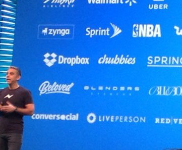 LivePerson's tweet photo. What a sight! David Marcus reveals #LivePerson @ #F82016. Read more on our work w/ Messenger https://t.co/AyPw2iRvXW https://t.co/5j0cNiyqZO