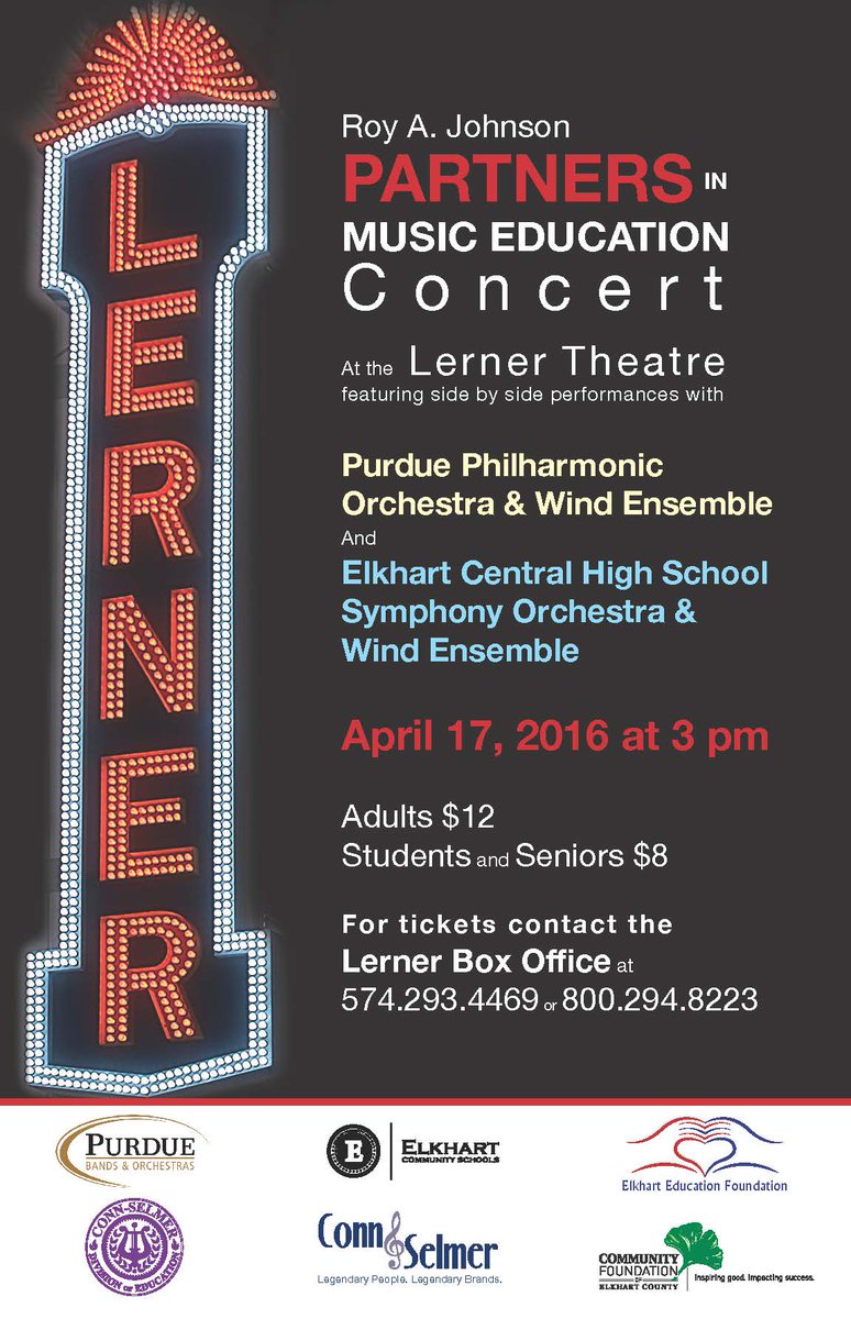 ECHSBands's tweet photo. ECHS / Purdue Band and Orchestra Concert on Sunday, April 17th at 3pm in the Lerner! @ElkhartSchools @ElkhartBlazers https://t.co/49TZswhX2v