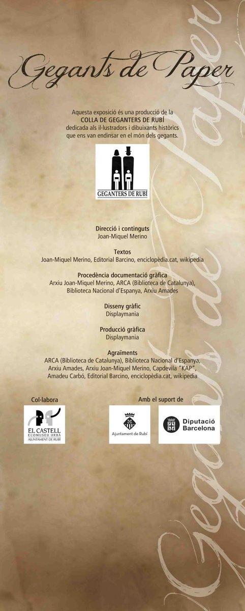 CultPopularTRS's tweet photo. Encara podeu veure "Gegants de Paper" fins dg.17 (6 a 9) a la Sala d'Exposicions dels @Minyons
C/Teatre, 4 #Terrassa https://t.co/CKrDh5oRhc