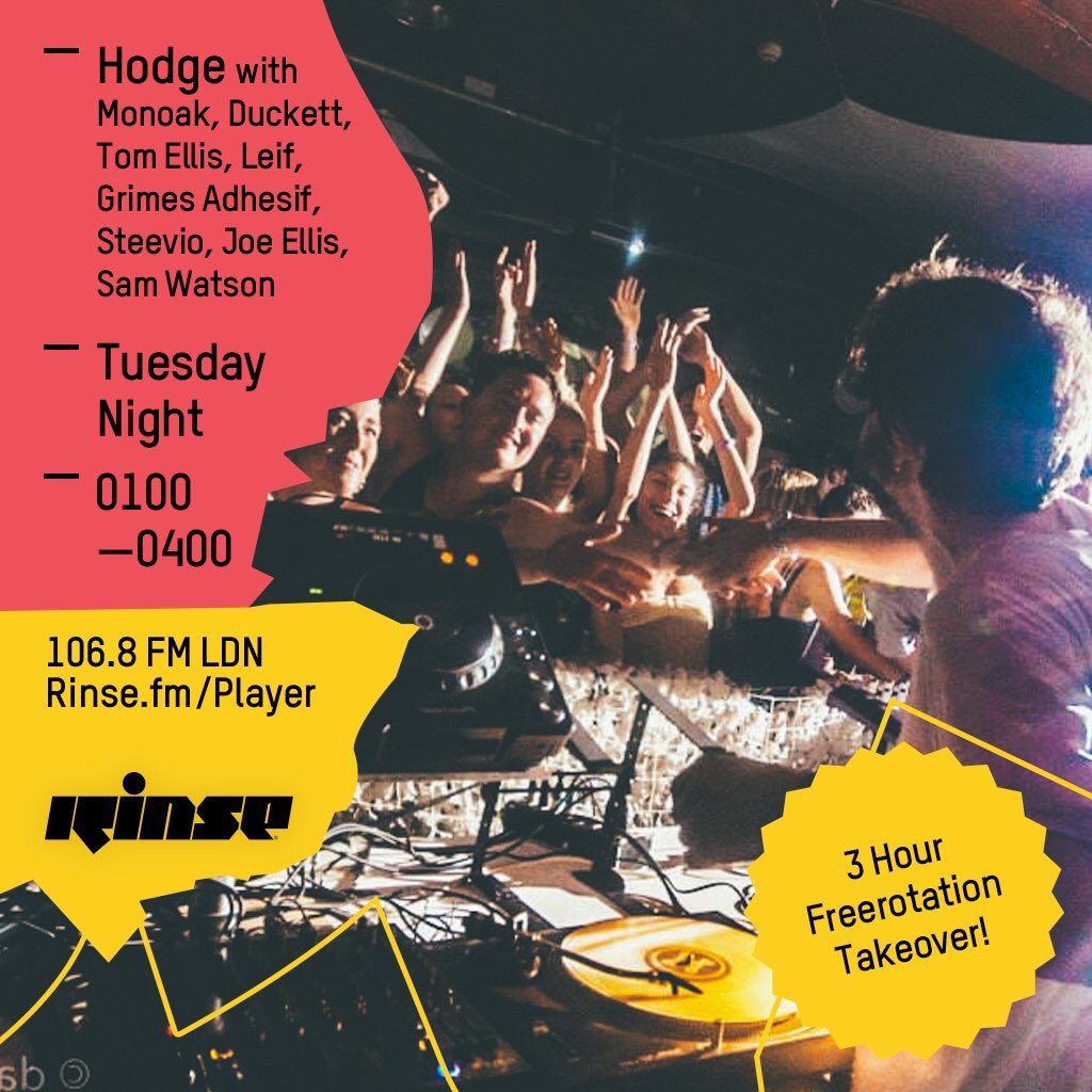 Hodgebristol's tweet image. Very happy to say tonight's @RinseFM show is a 3 hour Freerotation takeover !