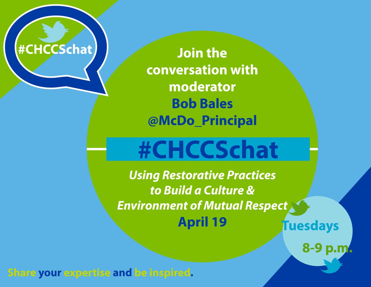 chccs's tweet image. Have ideas to help build a culture of mutual respect at school? Share them at 4/19 #CHCCSchat w/ @McDo_Principal!