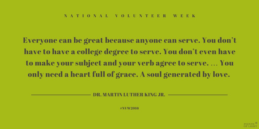 PointsofLight's tweet photo. National Volunteer Week is a great time to get involved! Find local opportunities: https://t.co/zj3IsK8NWO #NVW2016 https://t.co/hAu8yoQrW2