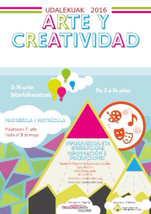 PrimiHS's tweet photo. Udalekuak Arte y Creatividad 2016. 3-14 años/27 junio a 22 julio @TroconizScoloma Más info: https://t.co/nFA10uSKBf https://t.co/RvSfAJifFS