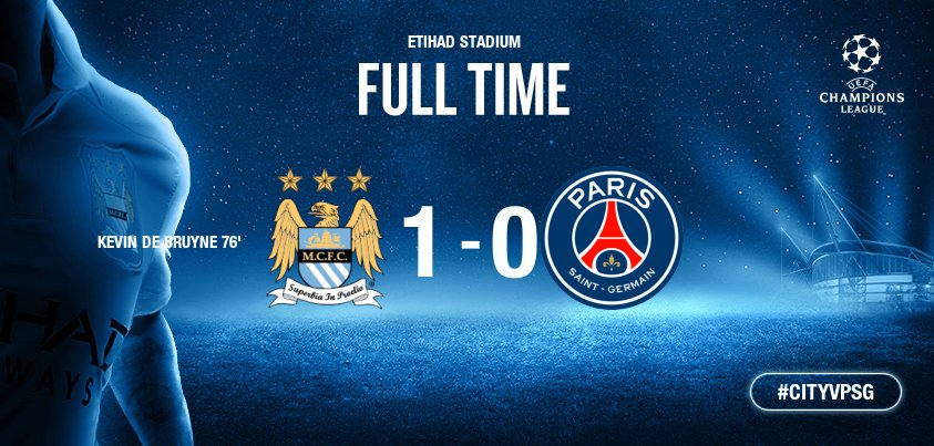 FT | City 1-0 PSG (3-2)

We've done it! @championsleague Semi Finals here we come!! #cityvpsg #mcfc