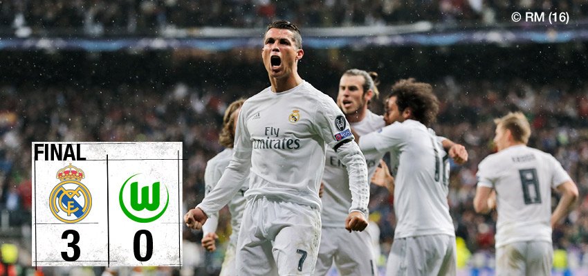 realmadridarab's tweet photo. 🔥 تنتهي المباراة بنتيجة:

ريال مدريد 3 - فولفسبورغ 0
(الإجمالية 3-2)

⚽⚽⚽ د.15, 17 &amp; 77 @Cristiano

#RMUCL https://t.co/MTWeYDiTVf
