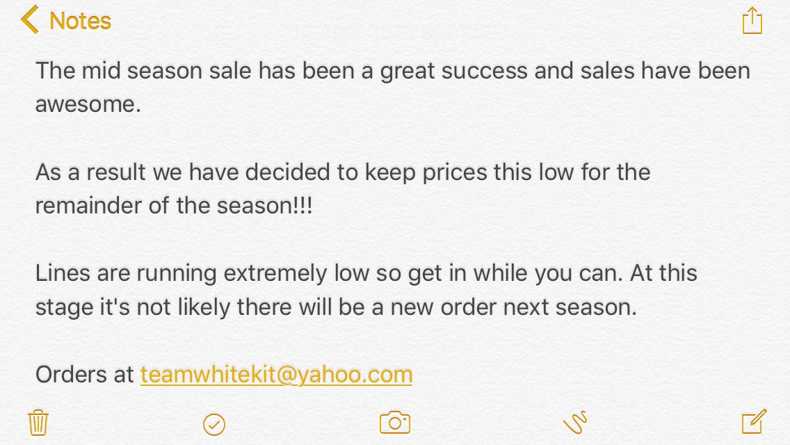 TeamWhiteGB's tweet photo. The mid season sale has been a great success and sales have been awesome!!!

Orders at teamwhitekit@yahoo.com https://t.co/kQqh3HT18A
