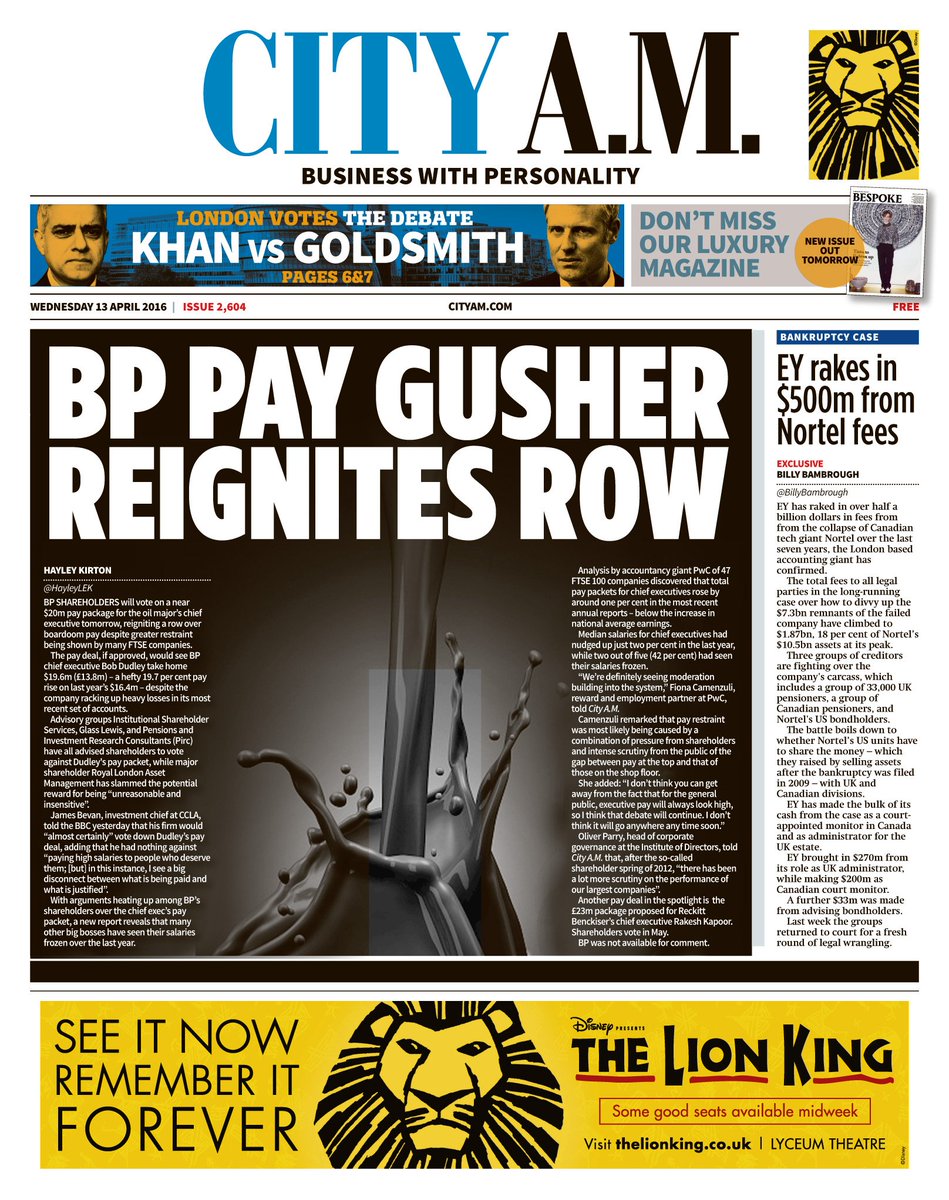 ChristianJMay's tweet photo. Wednesday's @CityAM front page - plus see inside for full coverage of tonight's #CityAMdebate https://t.co/9uHaTHa9ET