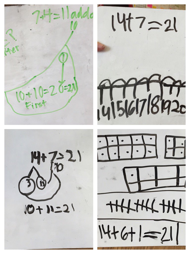 Wolfman1st's tweet photo. Using lots of strategies to problem solve! Fun to share &amp; explain our thinking. #Laf1stgrade https://t.co/V7SzCGssFV