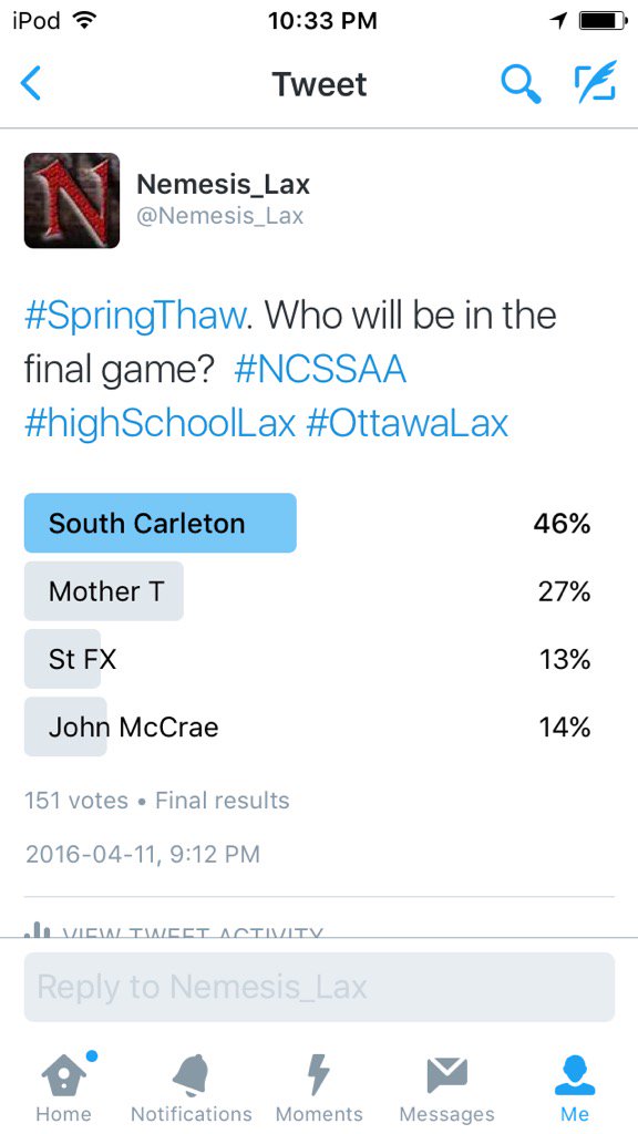 Nemesis_Lax's tweet photo. Twitter poll is closed. Let's see if the poll is reality #SpringThaw #GameOnThursday https://t.co/0gylaVquRo