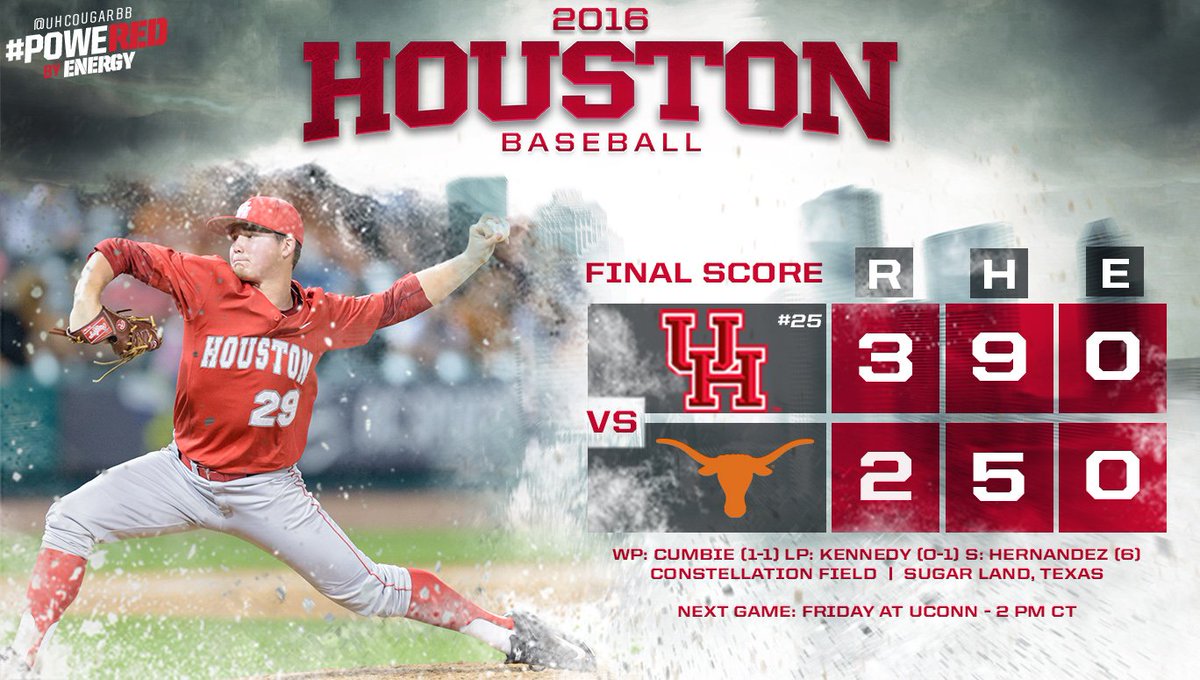 UHCougarBB's tweet photo. FINAL | @UHCougarBB 3, Texas 2 ... Coogs now 20-12 on the year. @TreyCumbie w/ the W | @NicholasHer14 w/ the S. #M64 https://t.co/2Iu20NMEs6