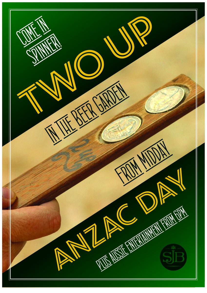 sjbhotel's tweet photo. Anzac Day Two Up 12pm and Mark Travers Live 6pm! #anzacday #twoup #livemusic #botany #mascot #Banksmeadow #sjbhotel https://t.co/xhzgLrbk8r