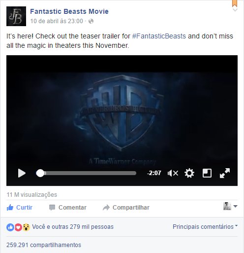 AFEOH's tweet photo. juntando todas as redes sociais oficiais o trailer de animais fantásticos já foi visto mais de 17 milhões de vezes https://t.co/l9yi2MgxBk