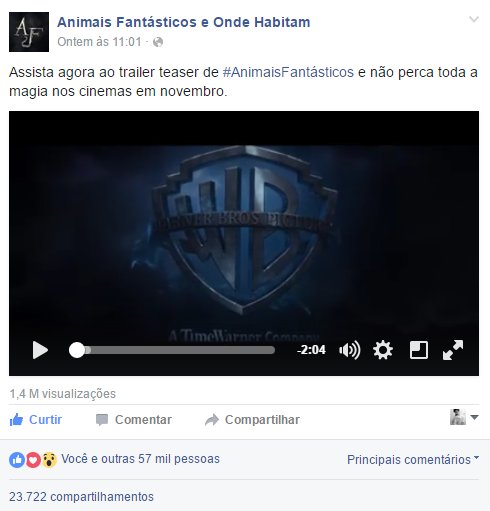 AFEOH's tweet photo. juntando todas as redes sociais oficiais o trailer de animais fantásticos já foi visto mais de 17 milhões de vezes https://t.co/l9yi2MgxBk